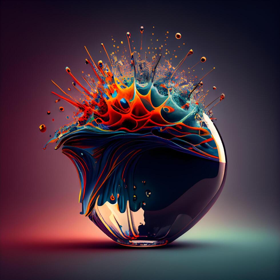abstract 3d illustration of colorful splashes in glass vase, Image photo