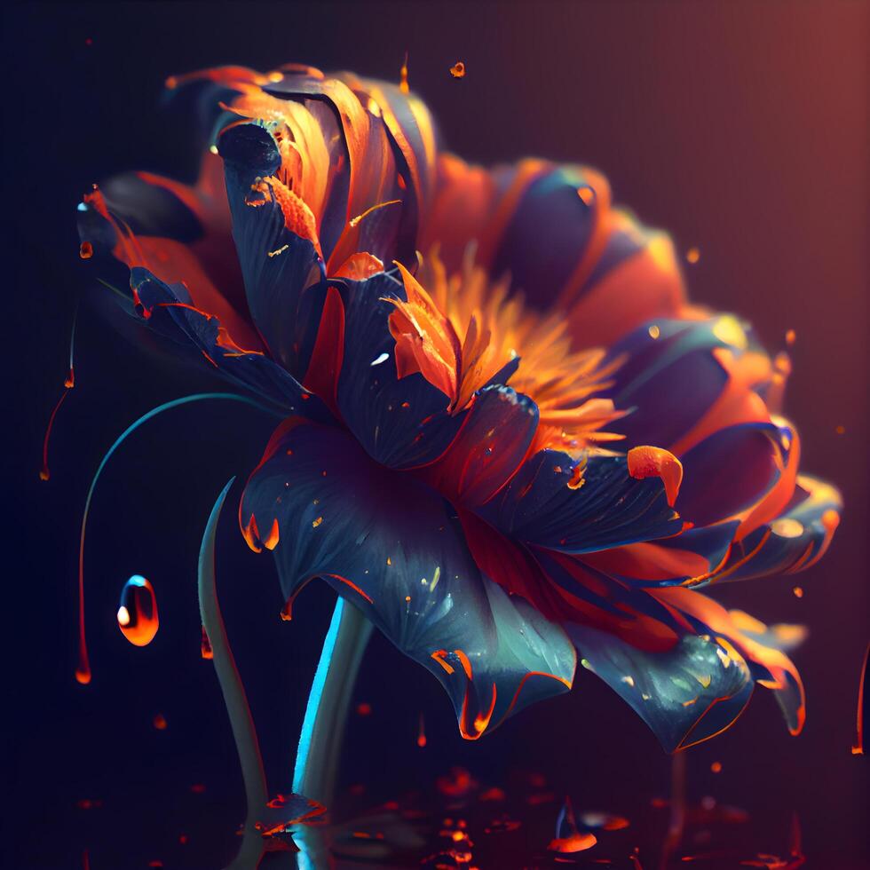 hermosa vistoso gerbera flor en un oscuro antecedentes. 3d representación, ai generativo imagen foto