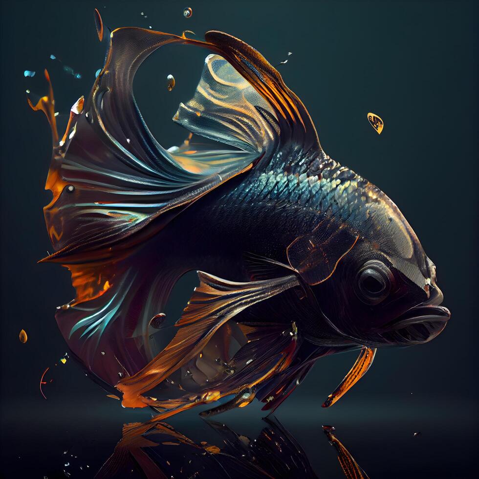 Beautiful goldfish isolated on black background. 3d rendering., Image photo