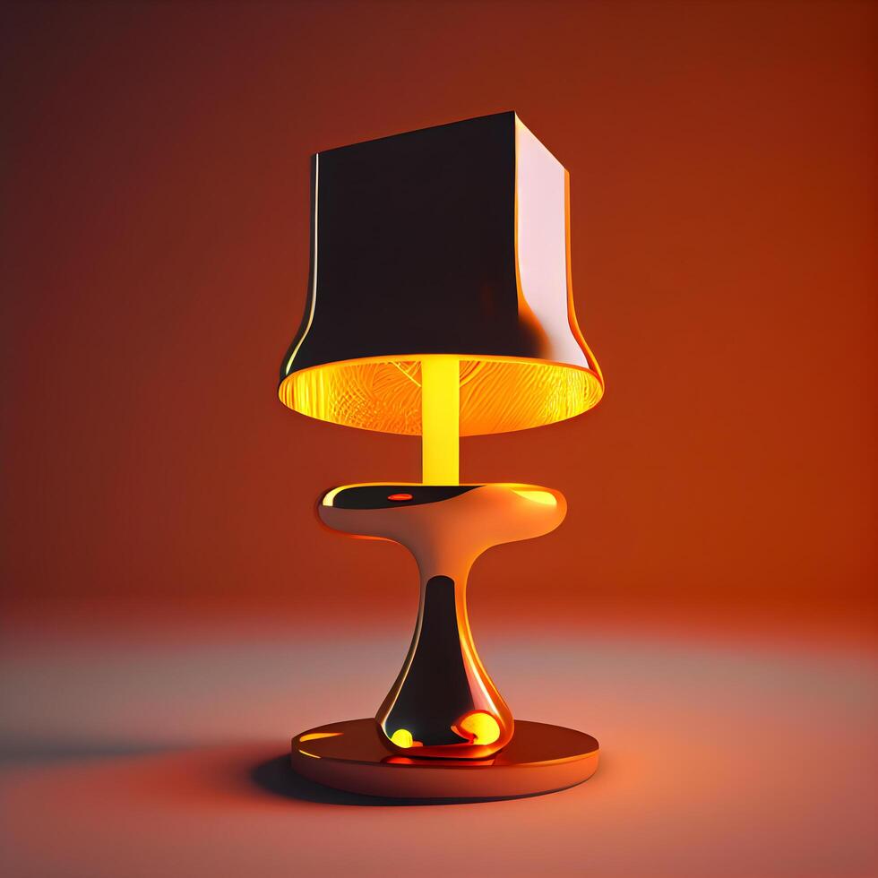 Table lamp isolated on orange background. 3d rendering. Computer digital drawing., Ai Generative Image photo