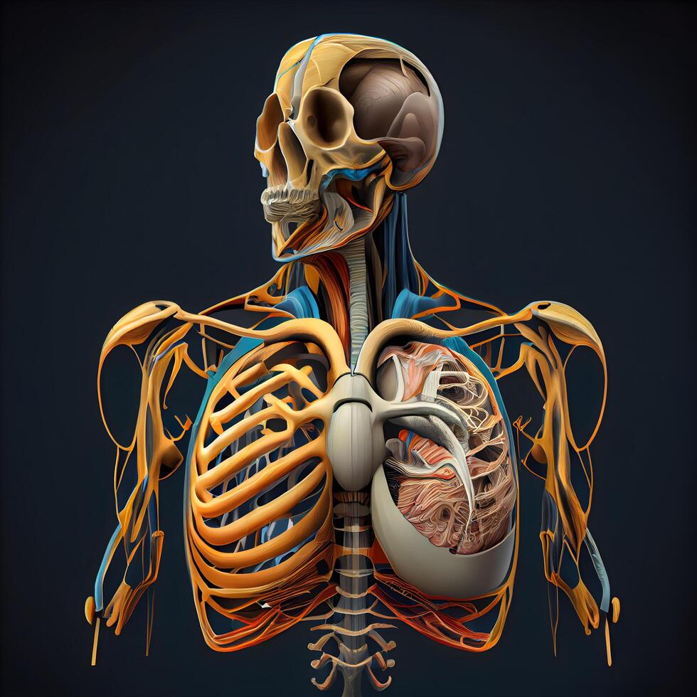 humano corazón anatomía, 3d ilustración, aislado en negro fondo., ai generativo imagen foto
