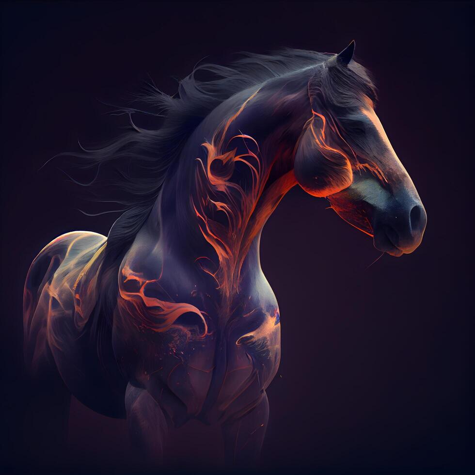 Beautiful horse with fire effect on a black background. illustration, Image photo