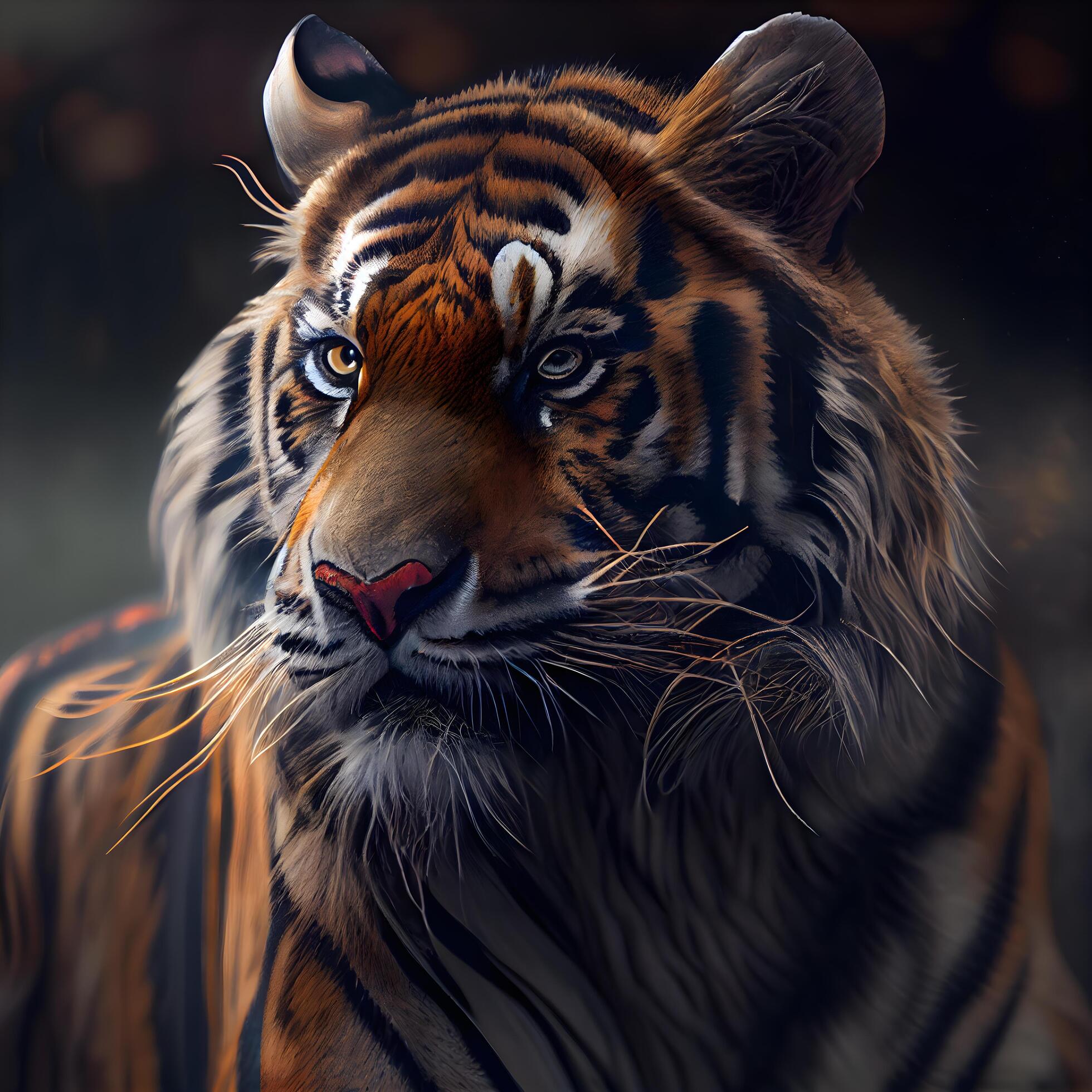 Tiger in the rain. 3D rendering. Digital painting., Ai Generative