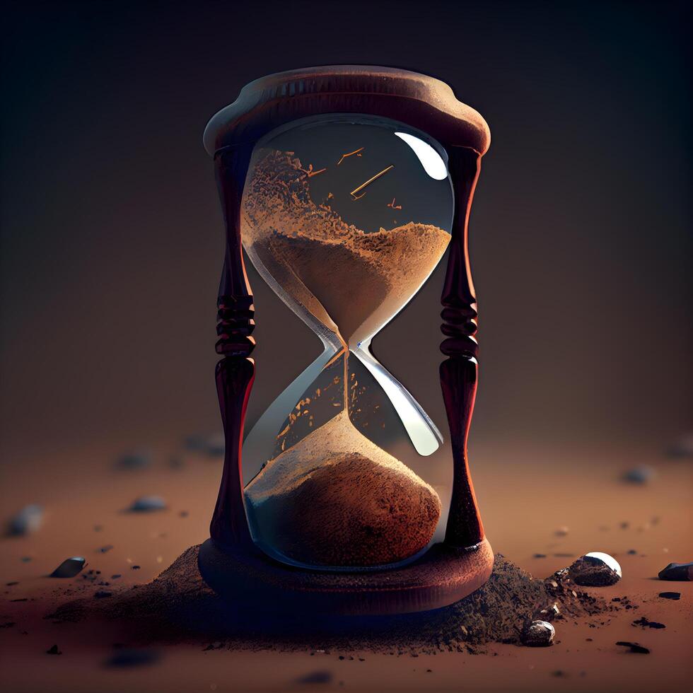 Hourglass with sand on dark background. Time concept. 3D rendering, Image photo