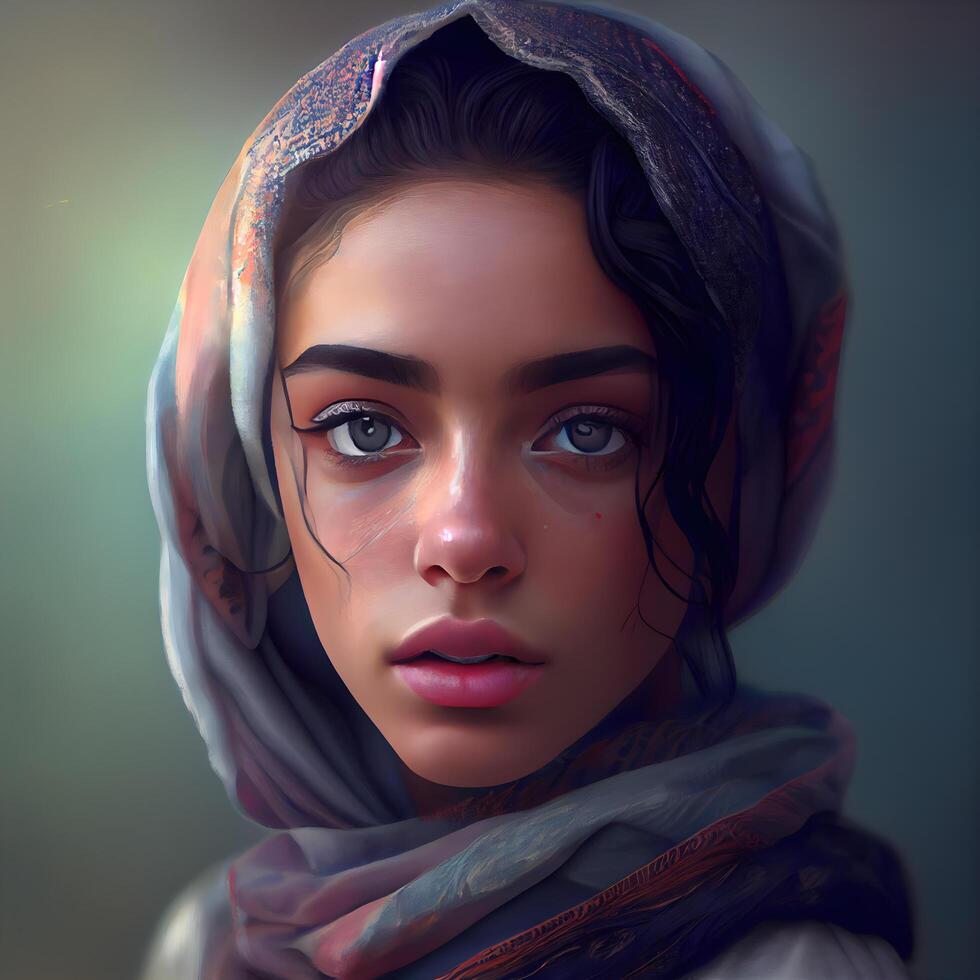 Portrait of a beautiful muslim woman with hijab. 3D rendering, Image photo