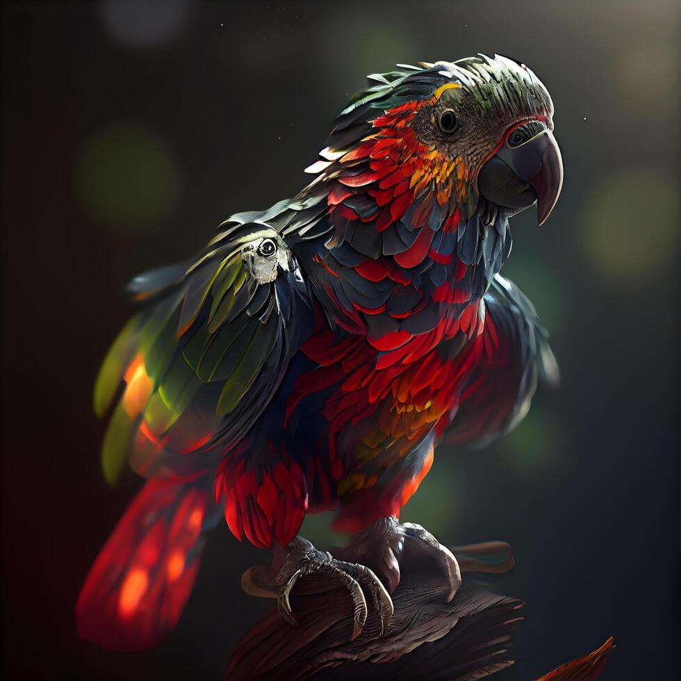 Colorful parrot on a dark background. 3D illustration., Image photo
