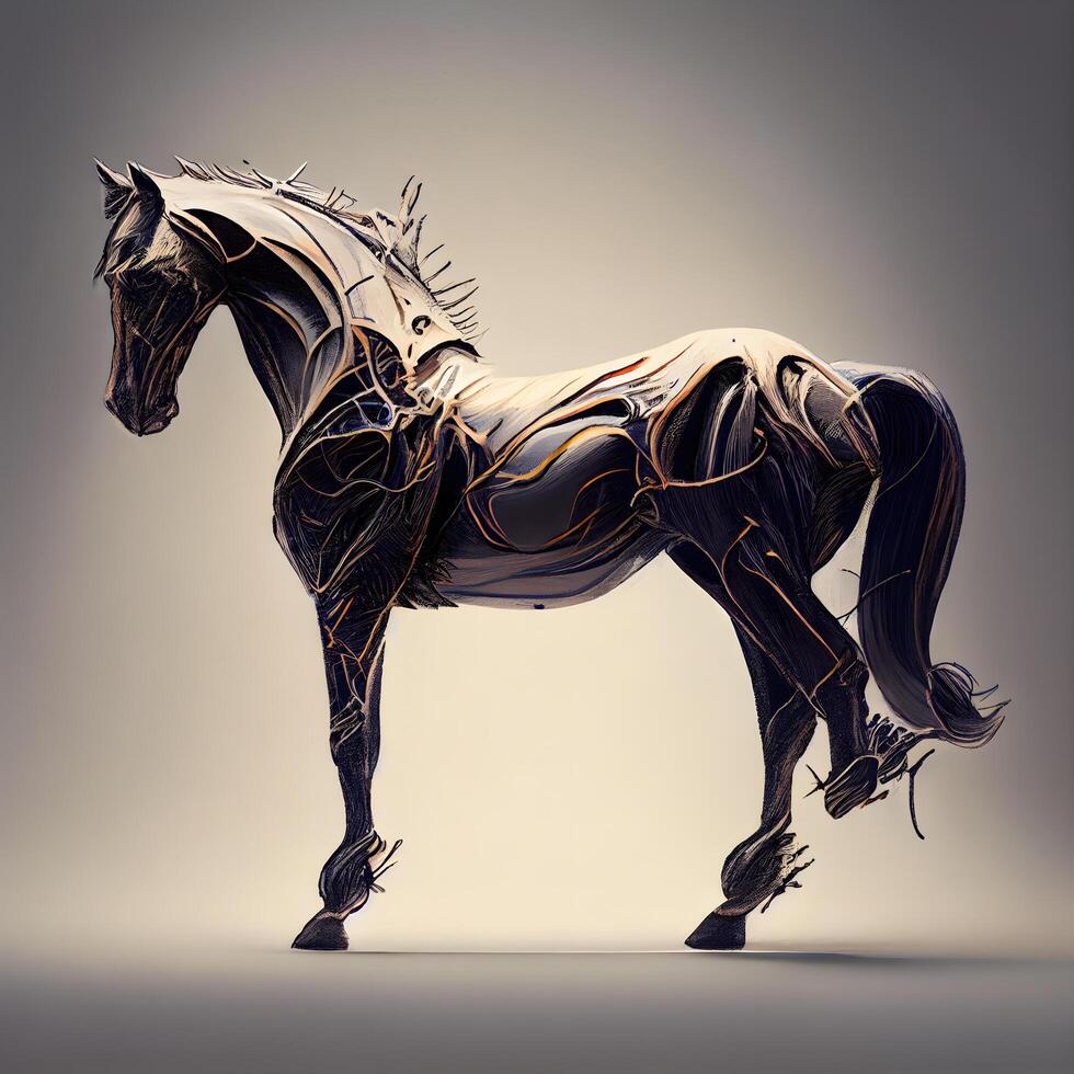 3d rendering of a horse made of metal with a cracked surface, Image photo