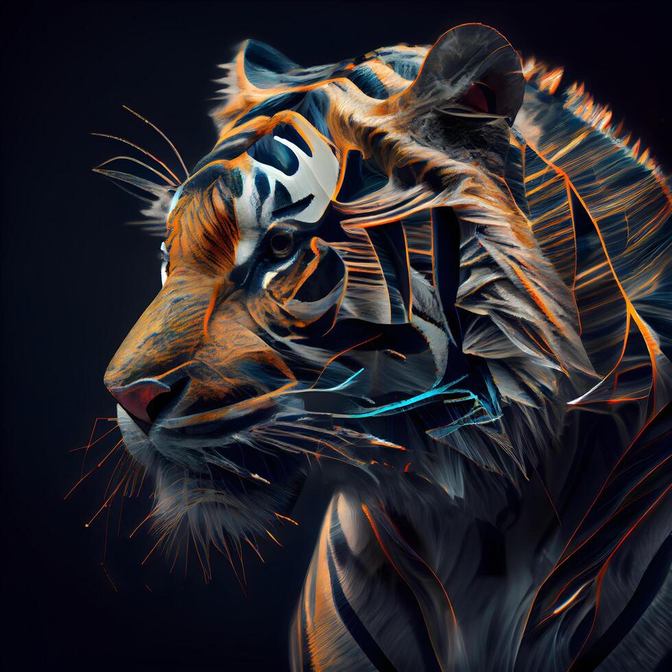 Tigre retrato. digital cuadro. ilustración en negro fondo., ai generativo imagen foto