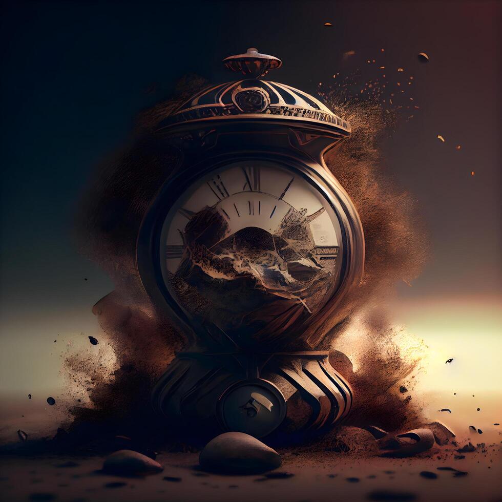 Old clock with dust and sand. Time concept. 3d rendering, Image photo