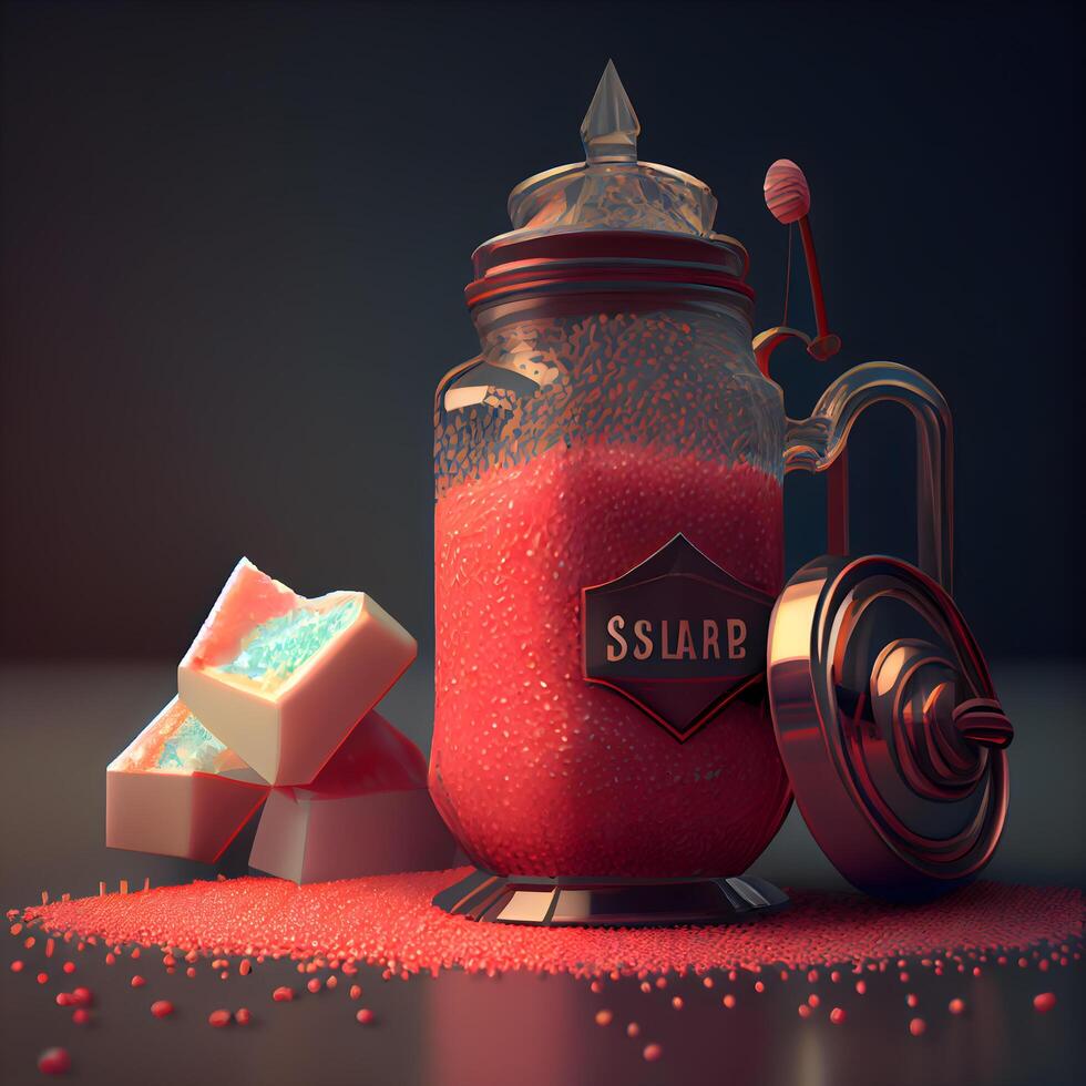 Sugar in a jar, 3d rendering. Computer digital drawing., Image photo
