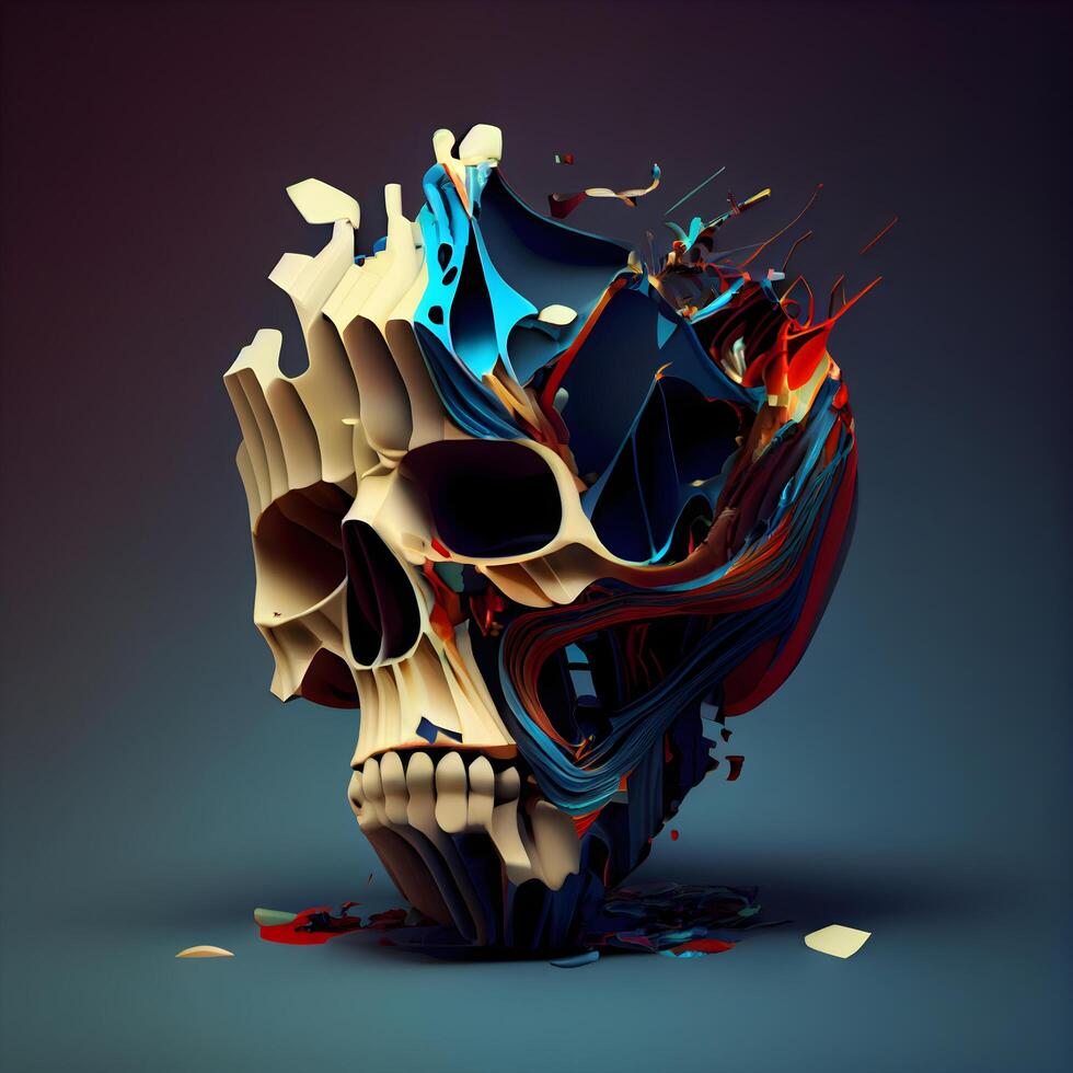 3d illustration of abstract geometric shape. 3d rendering of human skull, Image photo