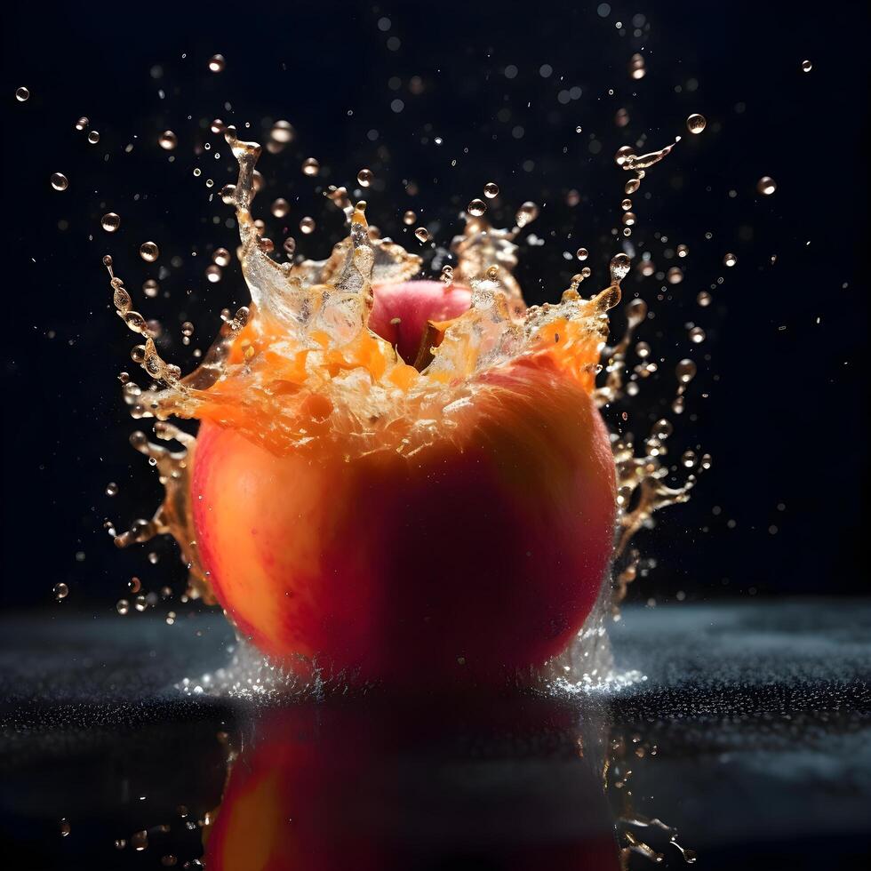 Fruit splashing into water on a black background. Healthy food., Image photo