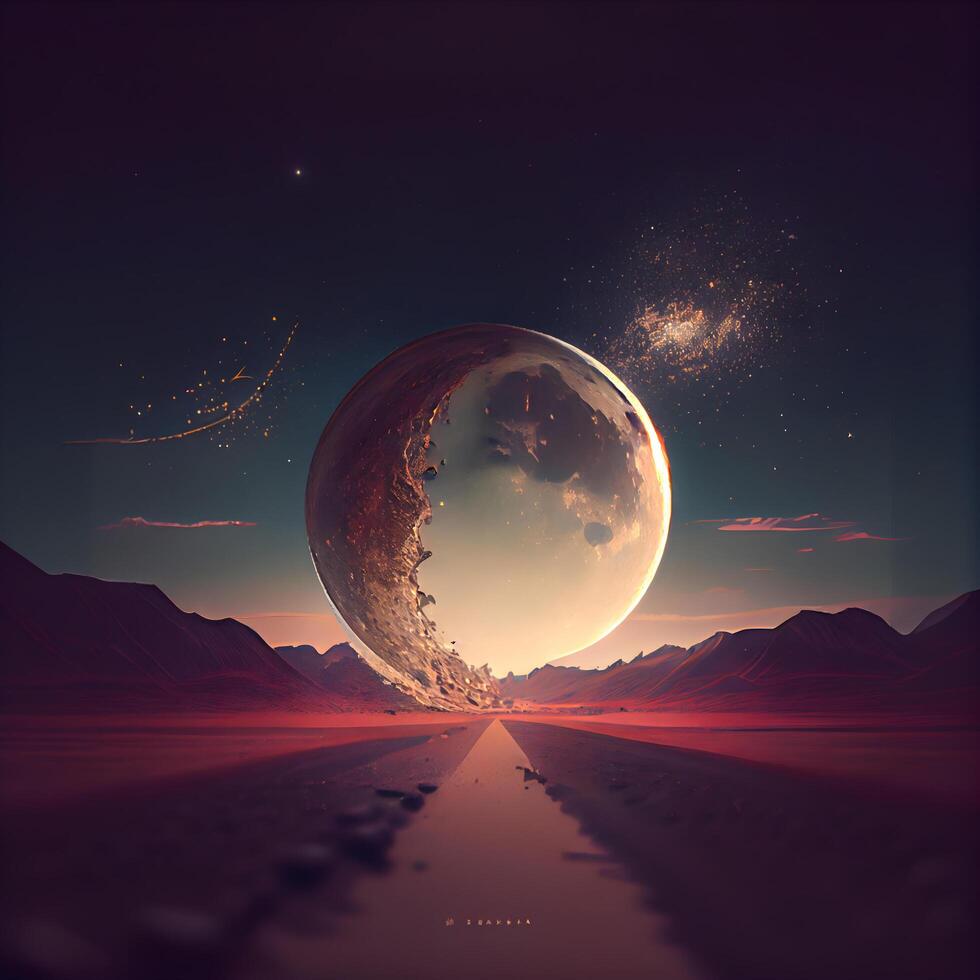 abstract scene with planet and stars in the sky. 3d rendering, Image photo