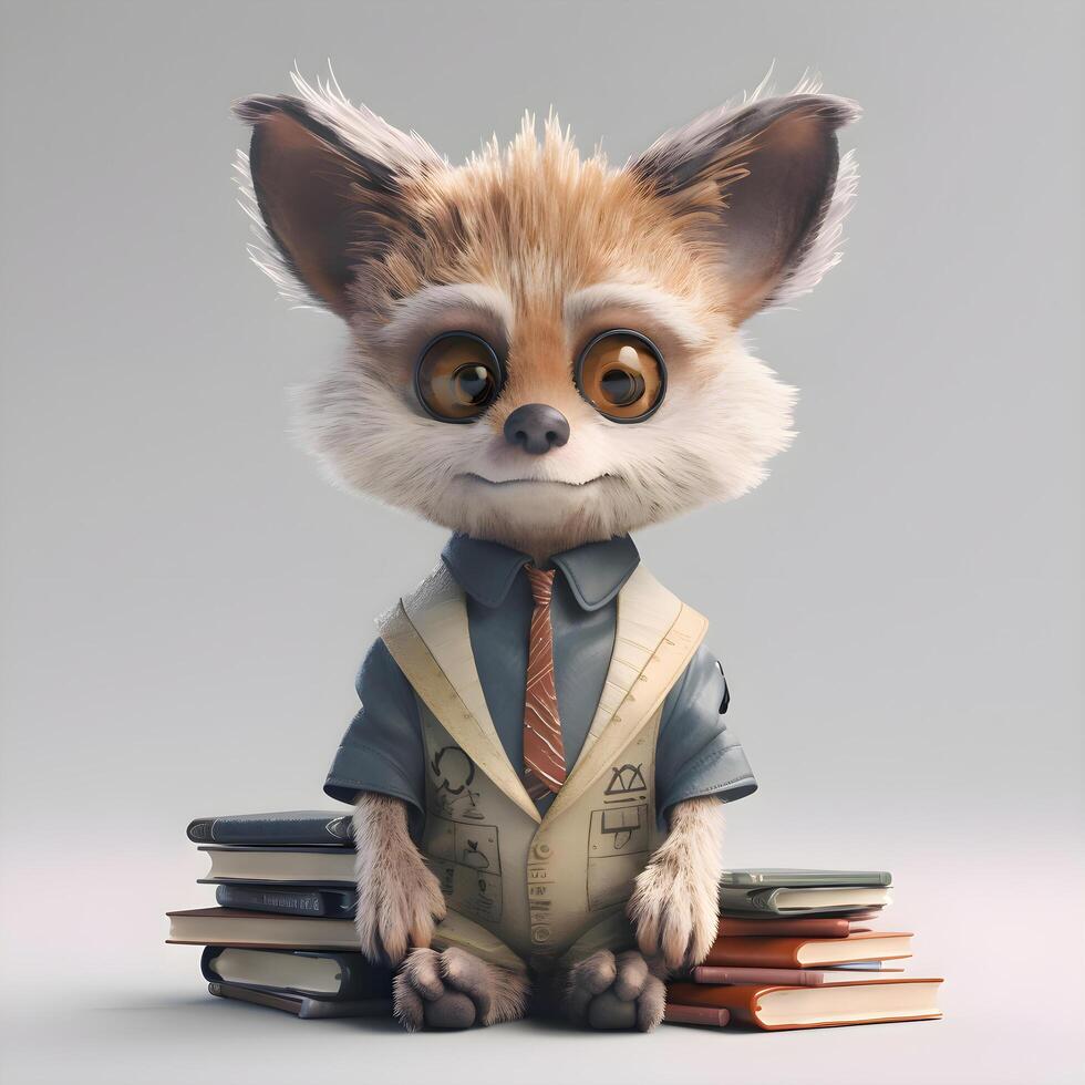 Cartoon character of a dog with backpack and books, 3d render, Image photo