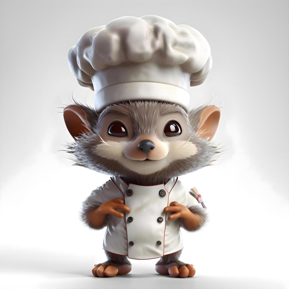 3d rendering of a cute rat dressed as a chef, isolated on white background., Image photo