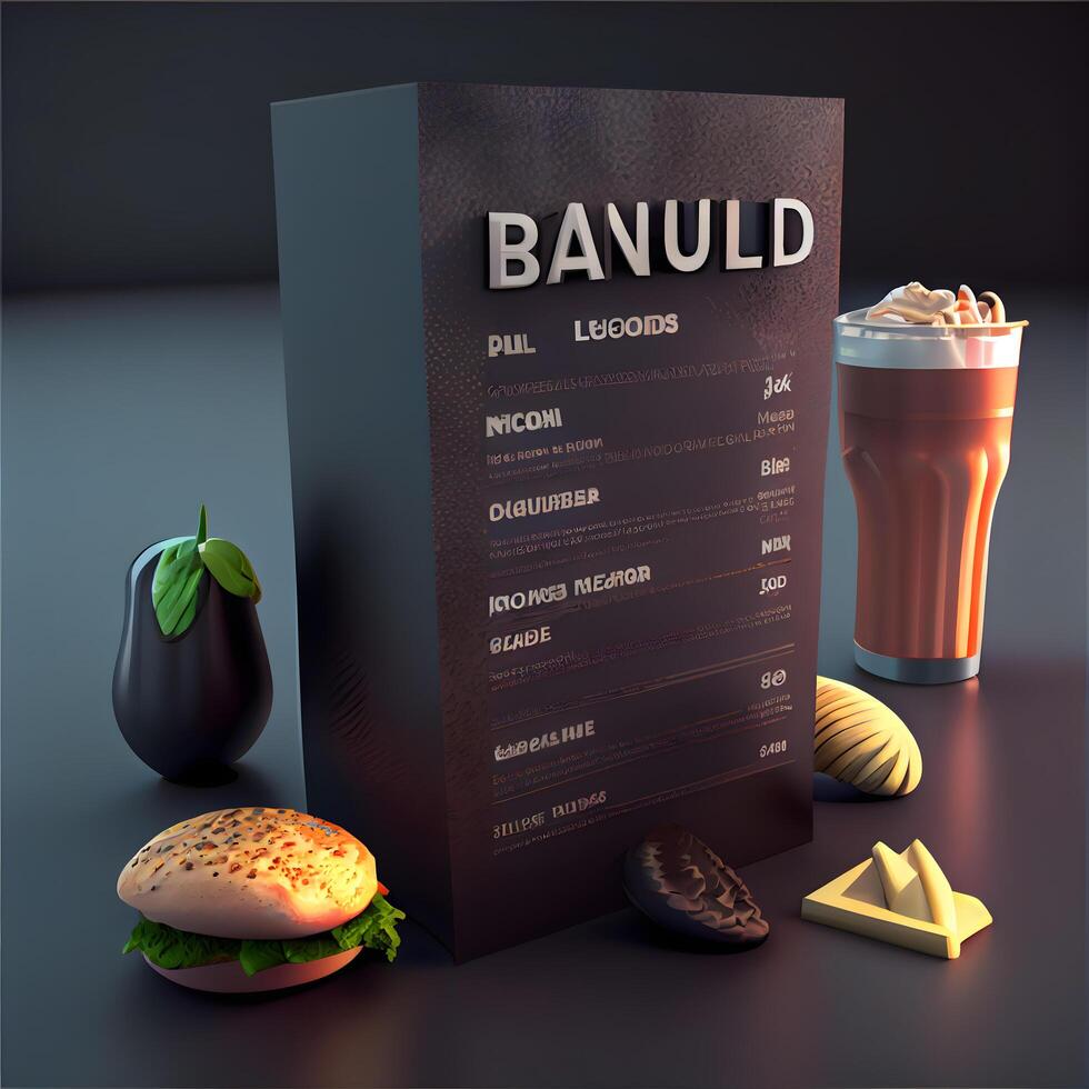 Burger menu design template. Realistic 3d illustration., Image photo