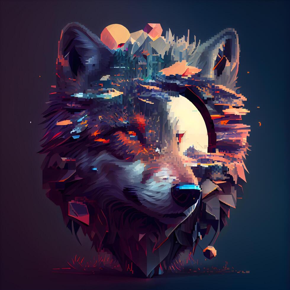 Abstract illustration of a wolf in a surreal style. illustration., Image photo