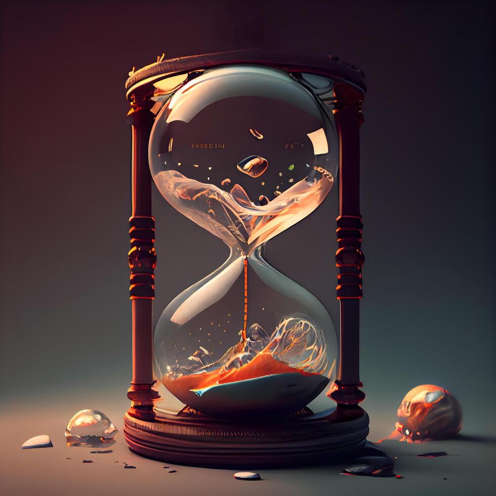 Hourglass with flowing sand inside. Concept of time passing. 3d rendering, Image photo