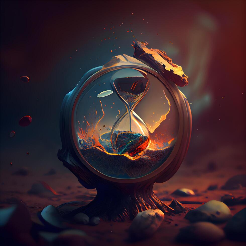 Time is running out concept. Old hourglass with flowing sand inside., Image photo