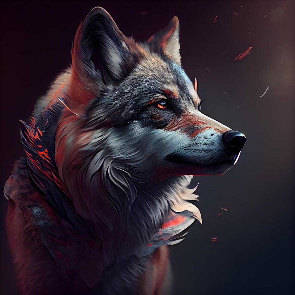 Portrait of a wolf in the dark. 3D rendering., Image photo