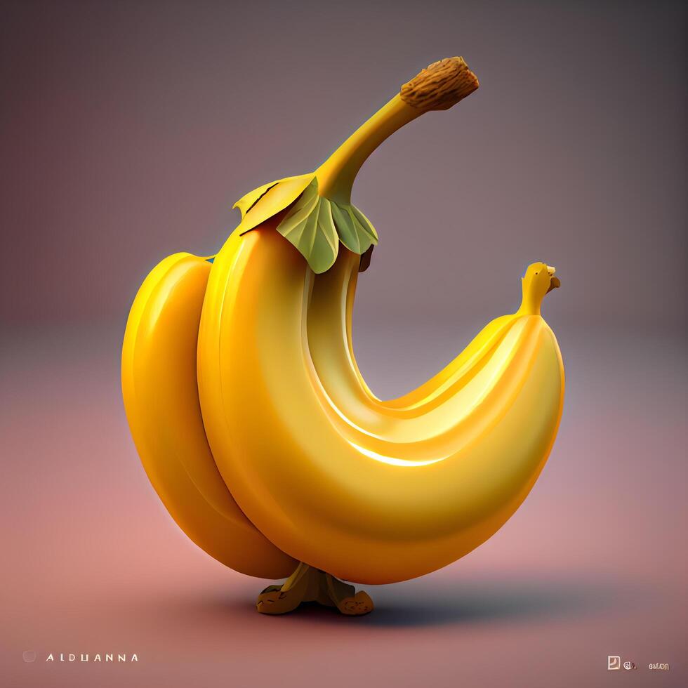 Banana on a green background. 3d rendering, 3d illustration., Image photo