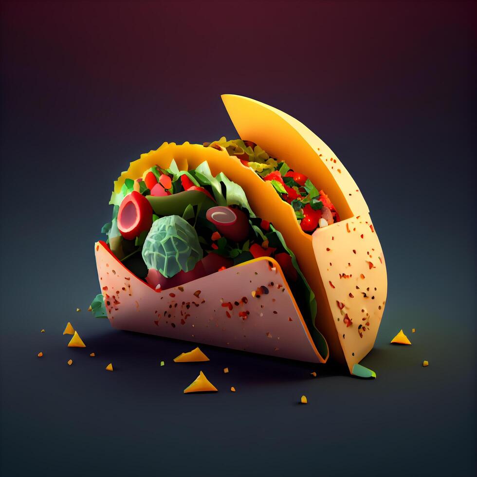 Taco with vegetables and meat on a dark background. illustration., Image photo