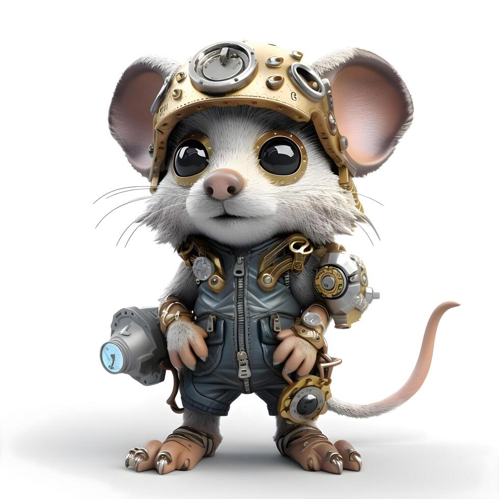 3d representación de un linda pequeño ratón en un Steampunk disfraz aislado en blanco fondo, ai generativo imagen foto