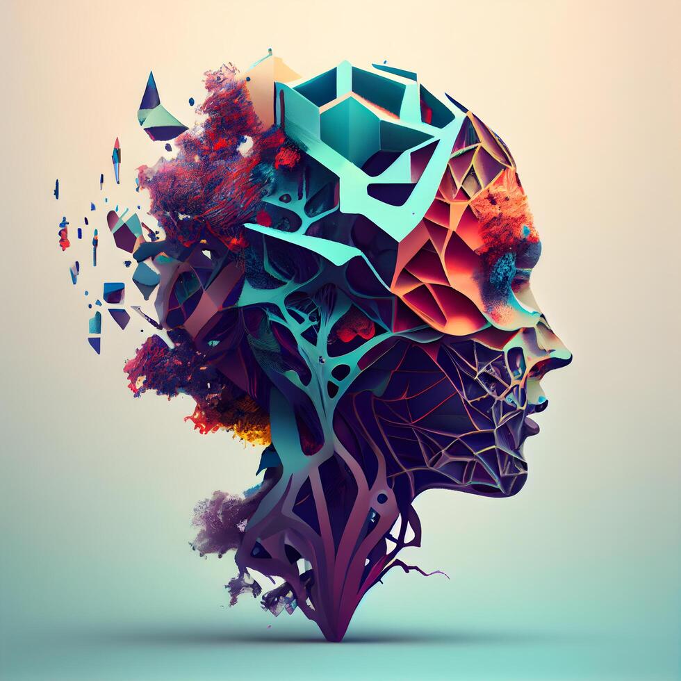 Abstract human head made of geometric shapes. 3d render illustration., Image photo