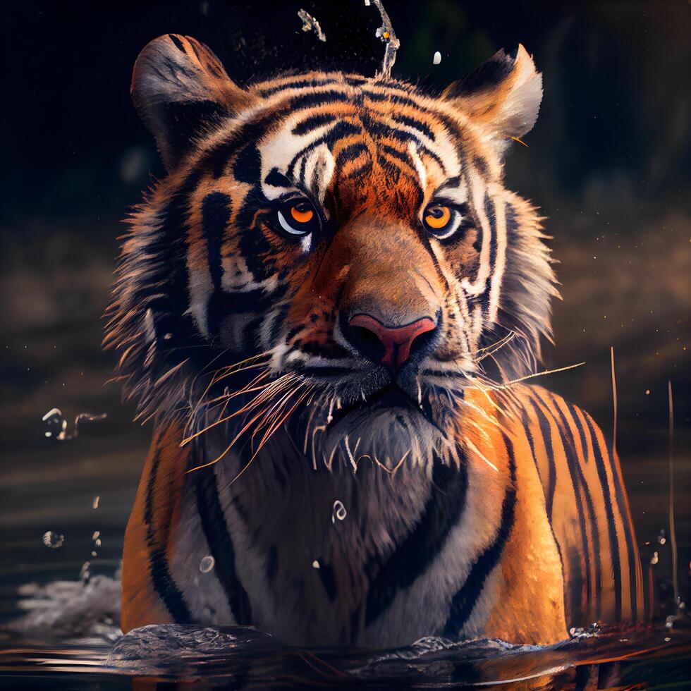 tigre dentro a escuro. 3d Renderização, 3d ilustração., ai