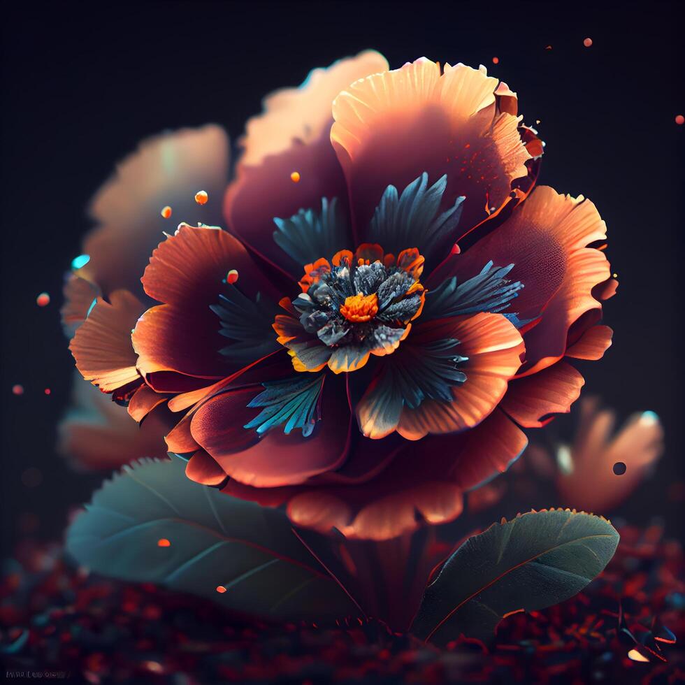 3D illustration of a beautiful red flower with a black background., Image photo