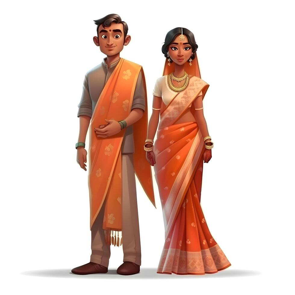 Illustration of a couple of tourists with a suitcase on a white background, Image photo