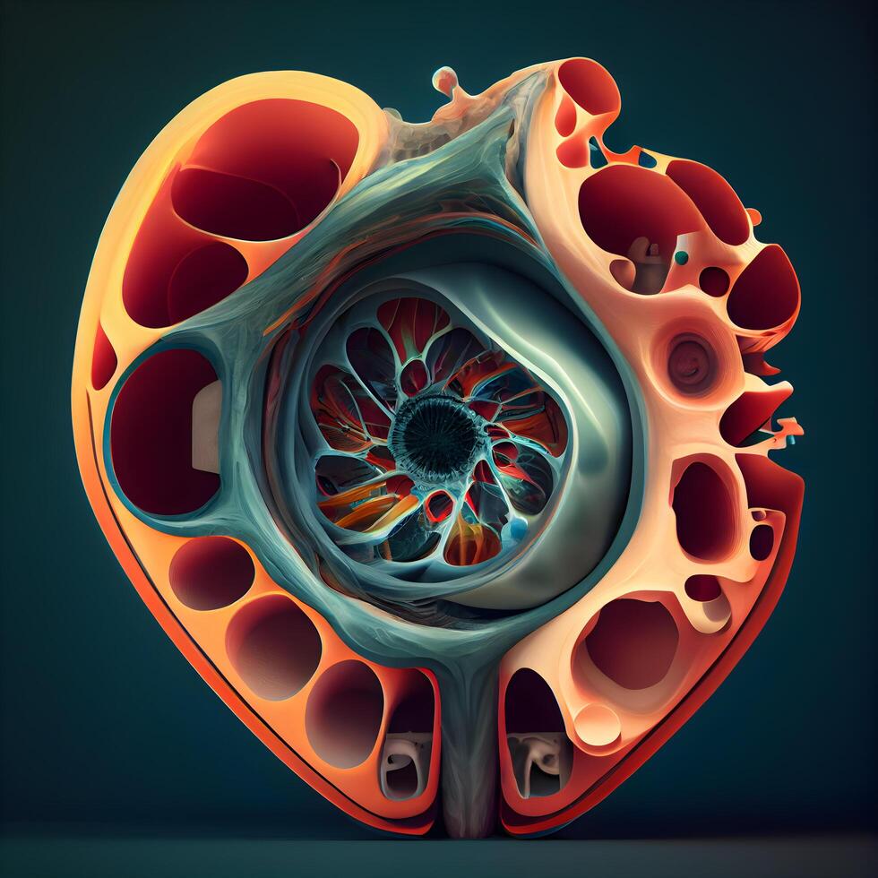 Abstract 3d rendering of human heart. Futuristic background design., Image photo