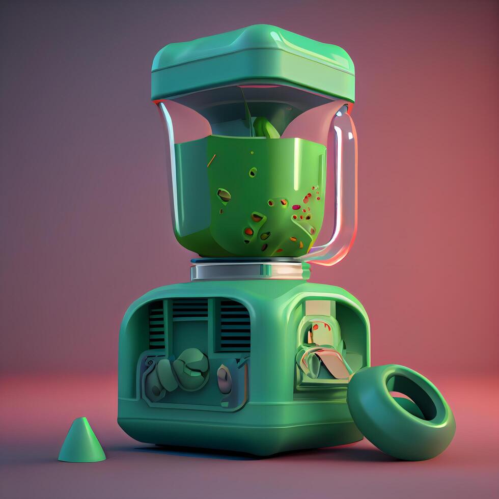 3D rendering of a green juicer with a green plant inside., Image photo