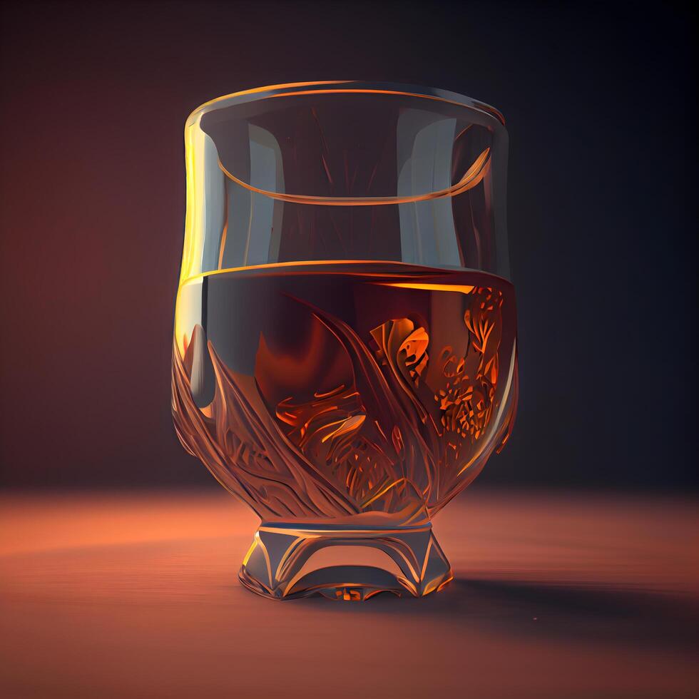 Glass of whiskey on a dark background. 3d rendering. 3d illustration., Image photo