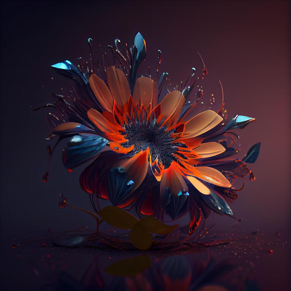 Abstract flower on a dark background. 3d rendering, 3d illustration., Image photo
