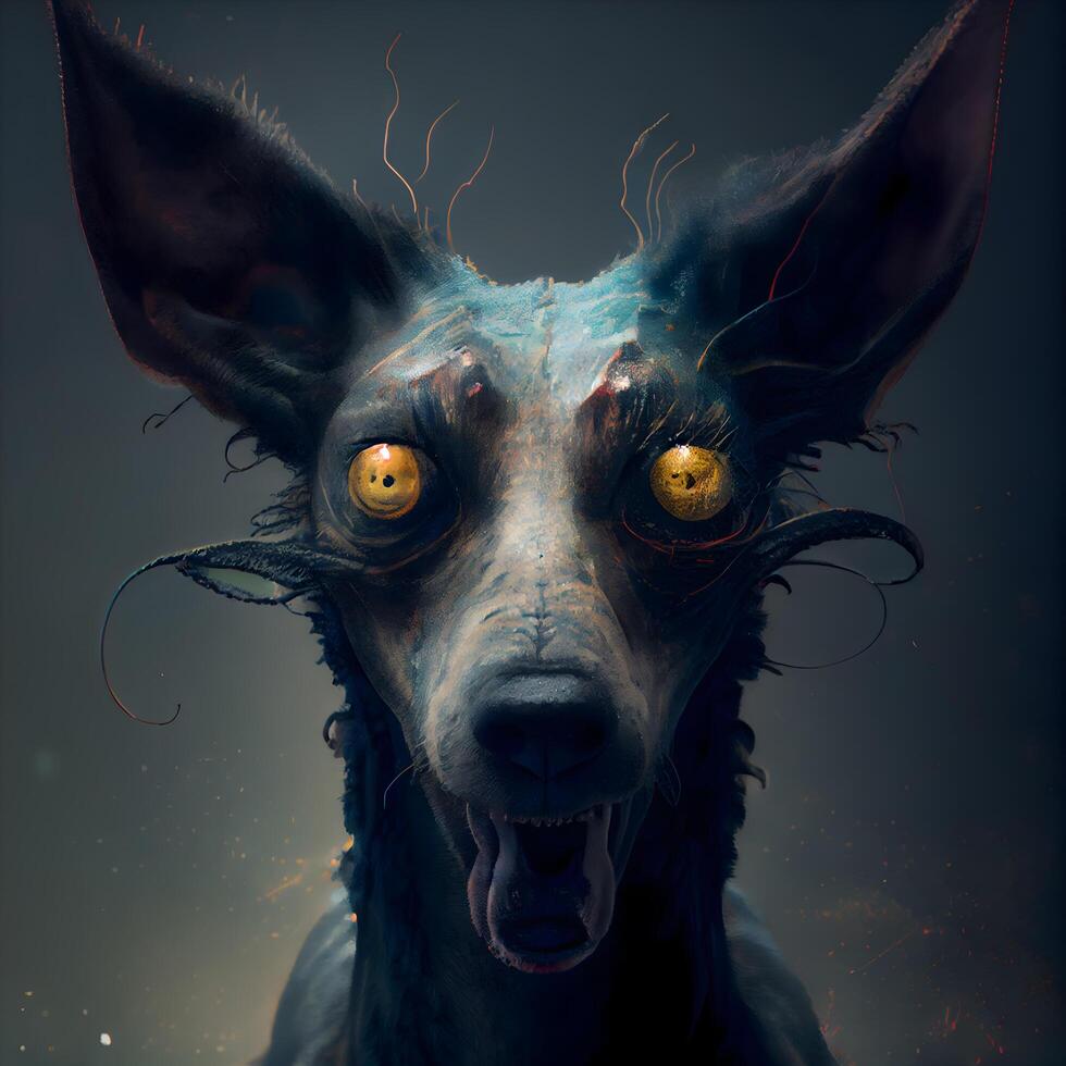 Portrait of a dog in the style of Halloween. Dark background., Image photo