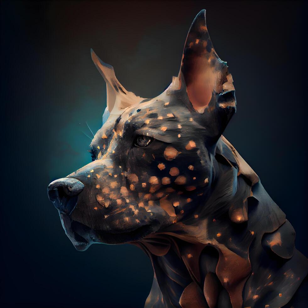 Doberman dog portrait on dark background. 3D rendering., Image photo