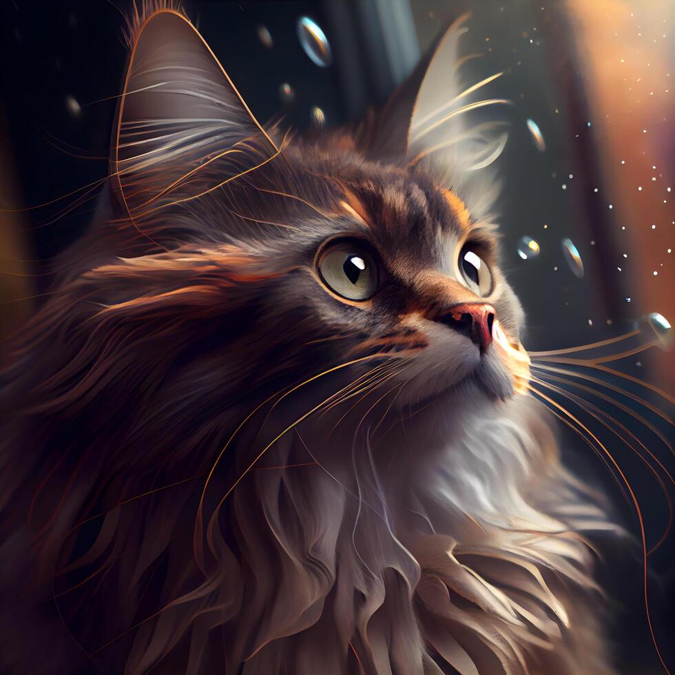 Funny cat with long whiskers. Portrait of Maine Coon cat., Image photo