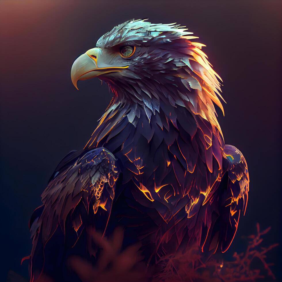 águila en un oscuro antecedentes. 3d representación, 3d ilustración., ai generativo imagen foto