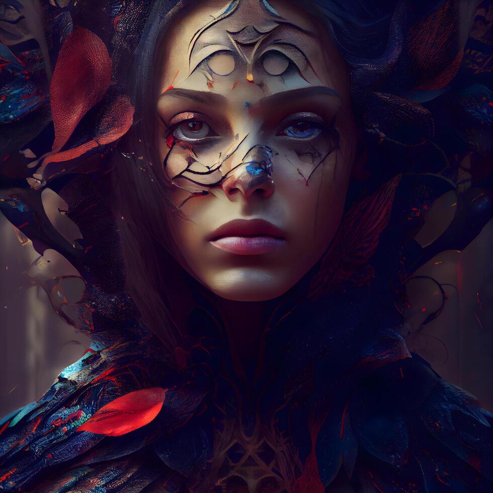 Fantasy portrait of a beautiful woman with fantasy make-up., Image photo