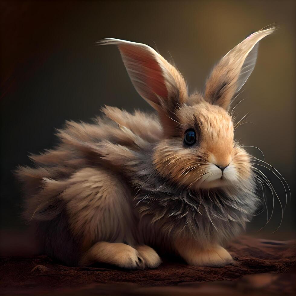 Cute little rabbit on a dark background. 3d rendering., Image photo