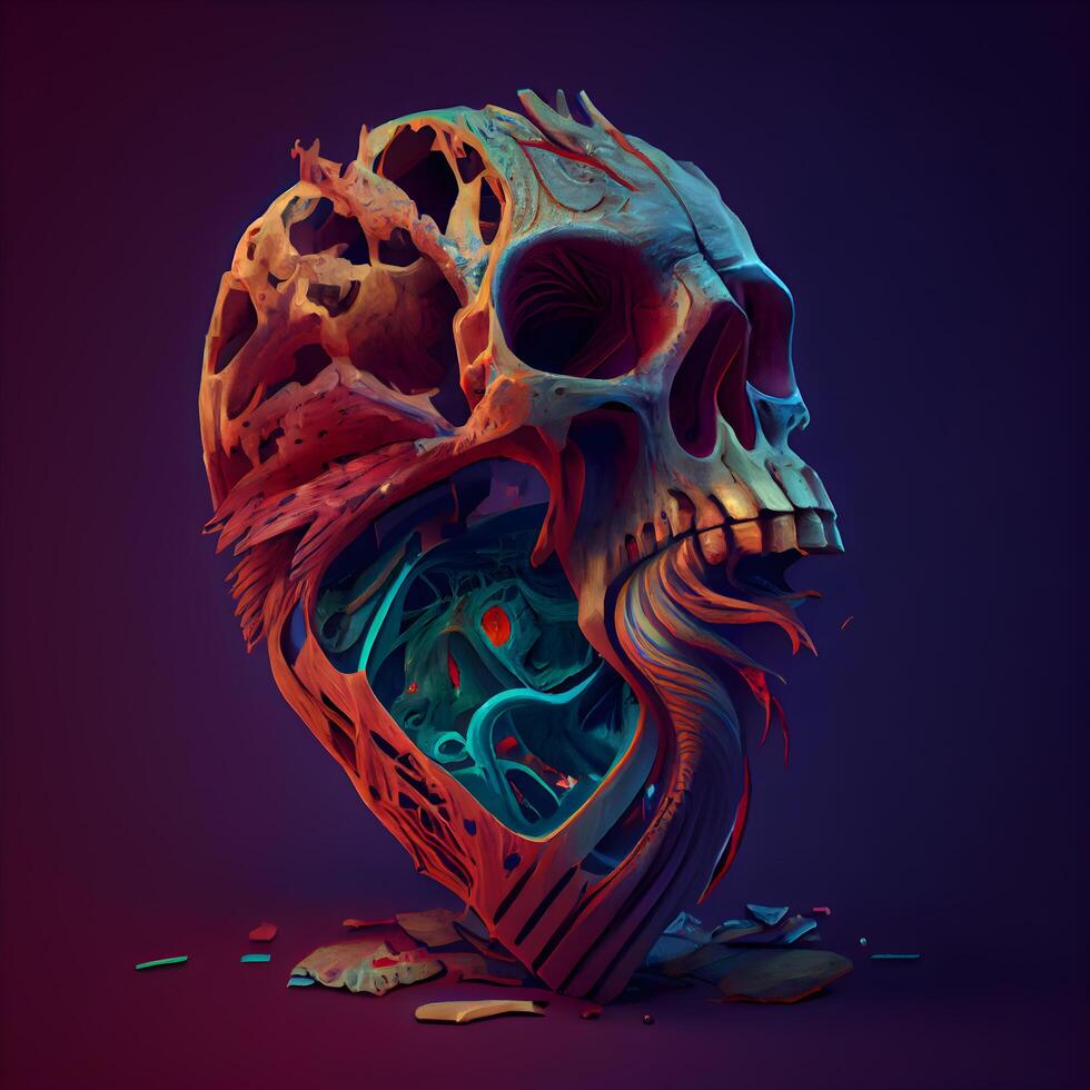 3d illustration of a human skull in the form of a heart, Image photo