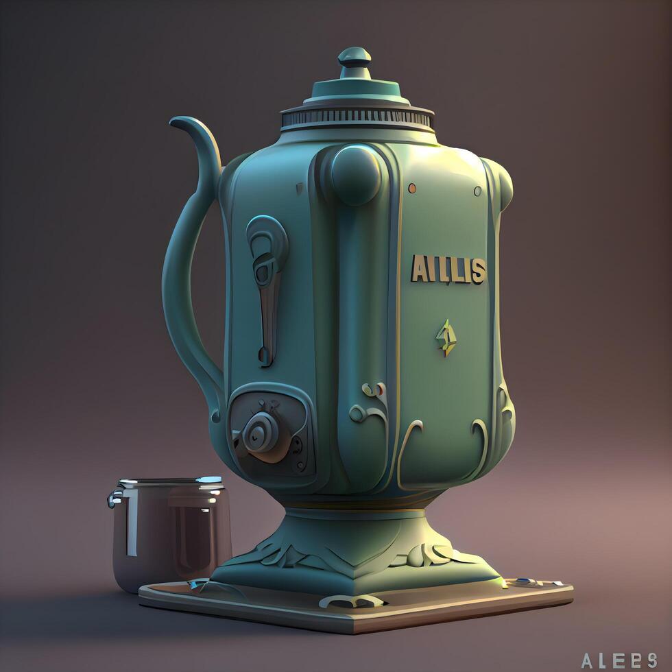 Antique teapot with a cup of coffee. 3d rendering, Image photo