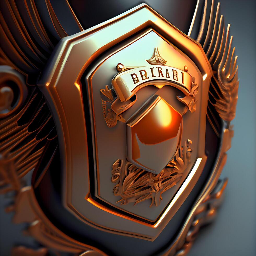 3d rendering of a golden shield with the inscription - best quality, Image photo