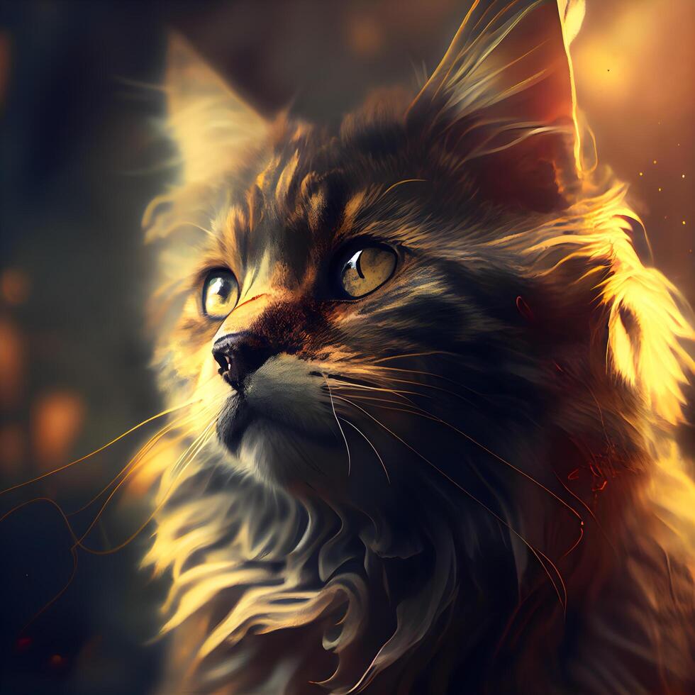 Portrait of a beautiful Maine Coon cat. Digital painting., Image photo