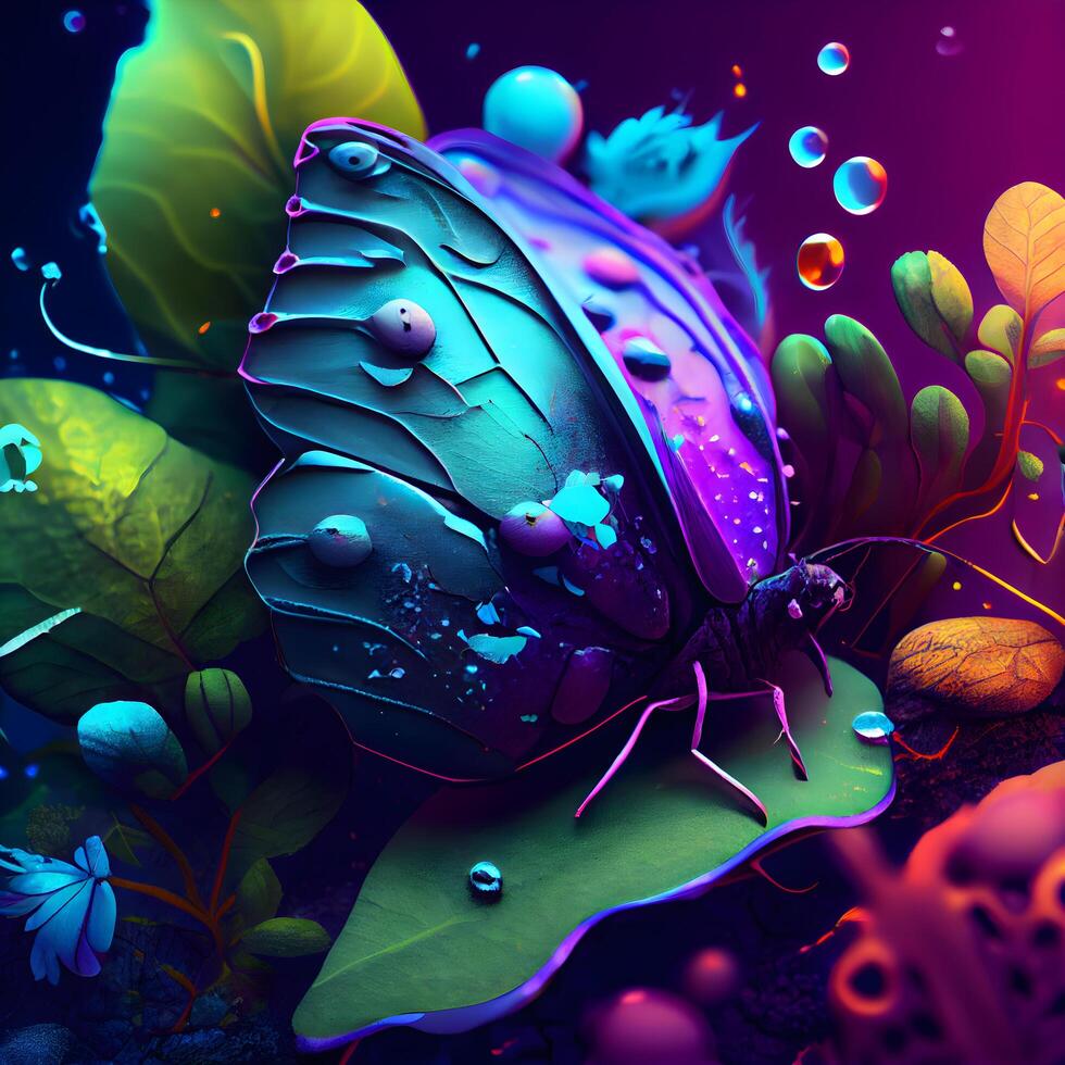 Beautiful butterfly on a colorful background. 3d rendering. Computer digital drawing., Image photo