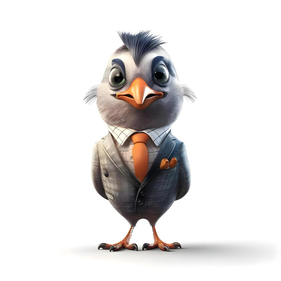 Cute bird isolated on white background. 3D illustration. Cartoon style., Image photo