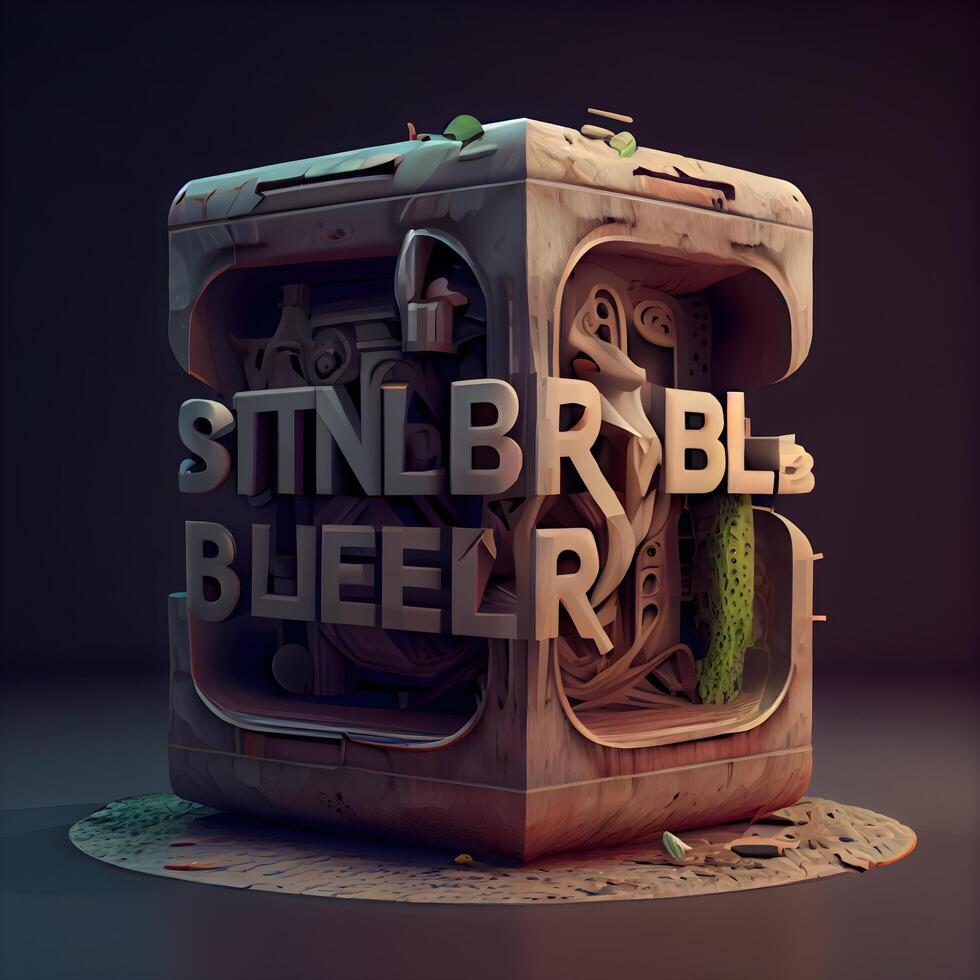 3D rendering of an old suitcase made of wood with the inscription, Image photo