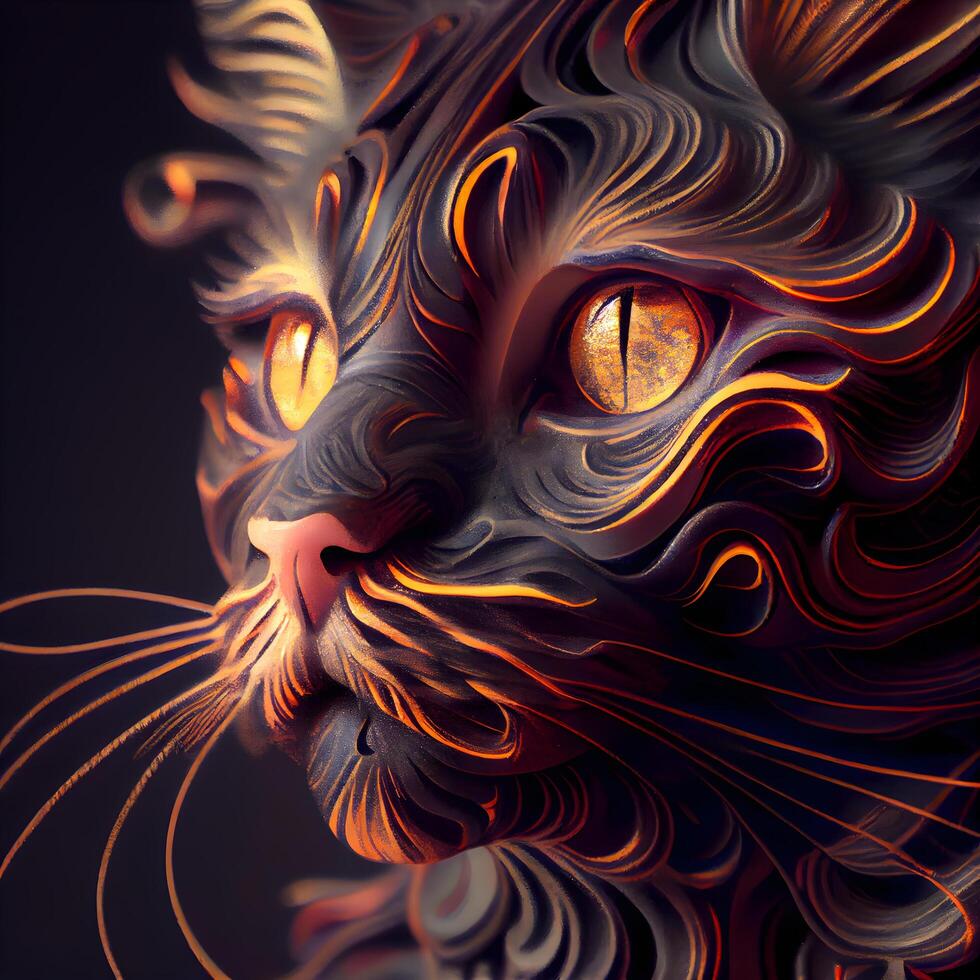 Abstract fractal cat. Fantasy digital art. 3D rendering., Image photo