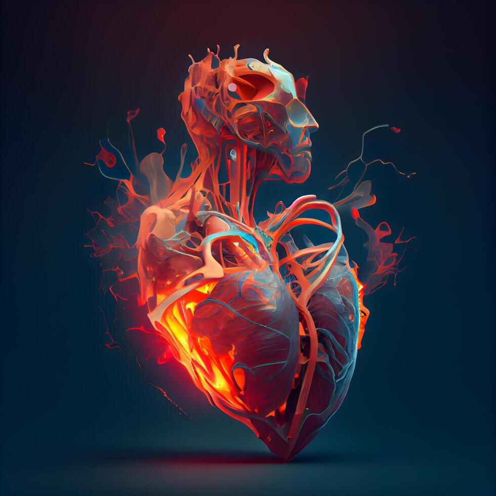 Human heart on dark background. 3d rendering, 3d illustration., Image photo
